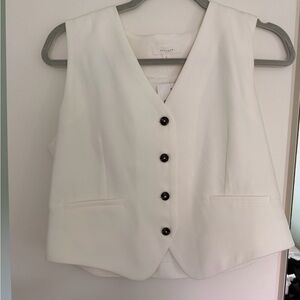Sleeveless V-Neck White Button Vest